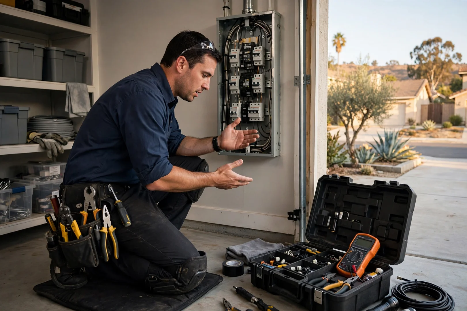 Local electrician reviewing a residential panel upgrade in Santa Clara