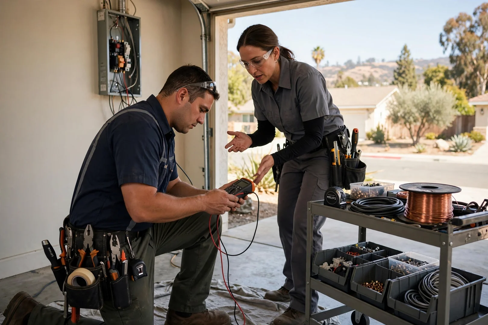 Electrician reviewing a service schedule before a Santa Clara home visit