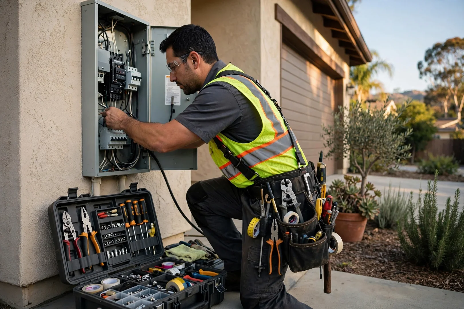Santa Clara electrician reviewing a written estimate with a homeowner near an open panel