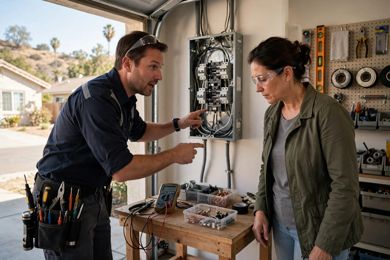 Homeowner charging an electric vehicle in a Santa Clara garage after installation