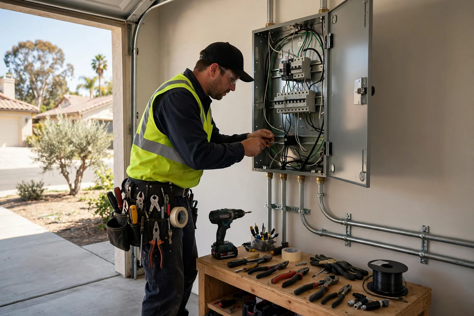 Subpanel addition prepared for a multi-car garage charging setup