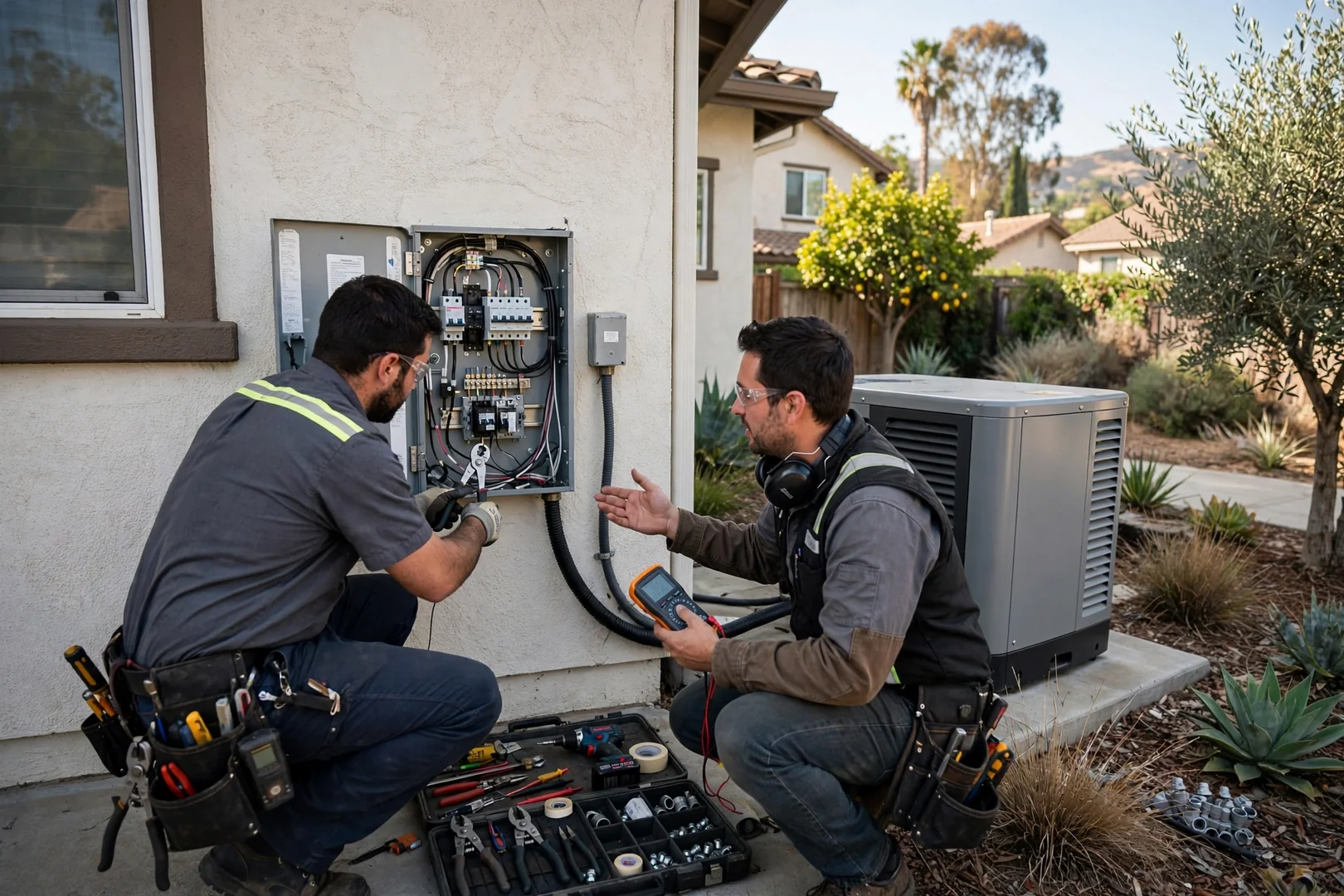 Whole-home standby generator wired to an automatic transfer switch in Santa Clara