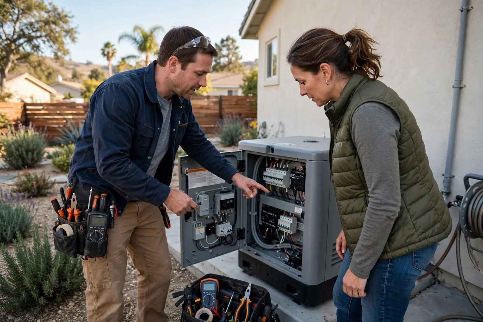 Homeowner walkthrough showing generator controls after completed installation