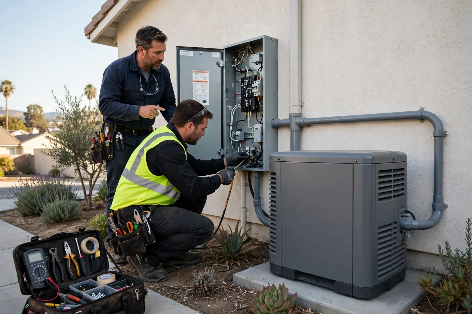Standby generator connected to a residential electric panel in Santa Clara
