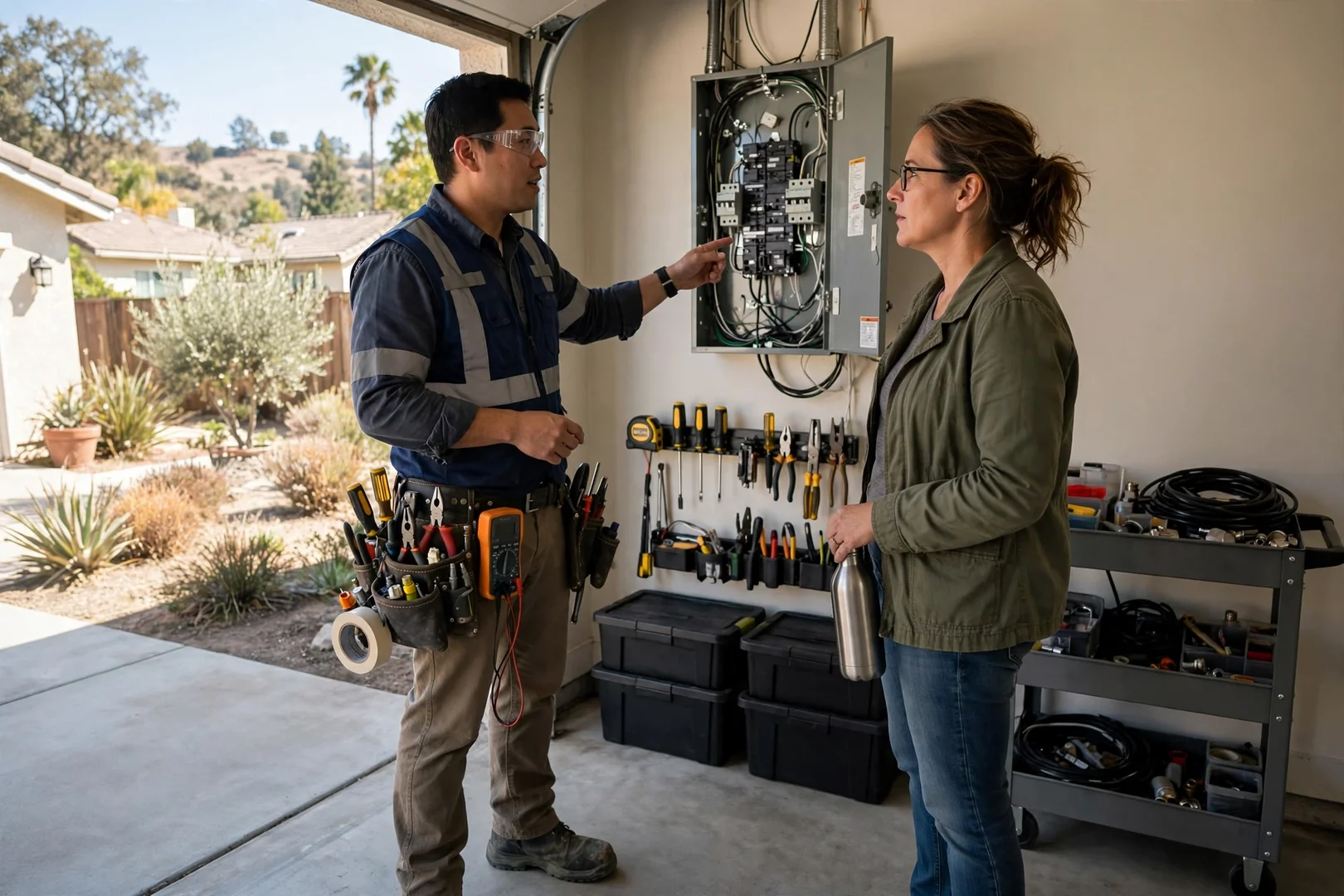 Electrician installing a grounded wall outlet in a Santa Clara home interior